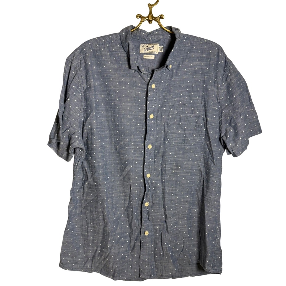 Grayers Clothiers Blue Dotted Short Sleeve Button Down Cotton Shirt Womens XL